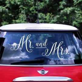 Sticker voiture mariage - Mr and Mrs