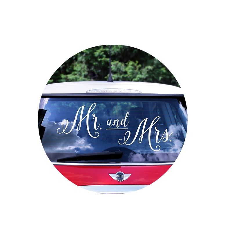 Pack décoration voiture de mariée avec grand autocollant Mr & Mrs