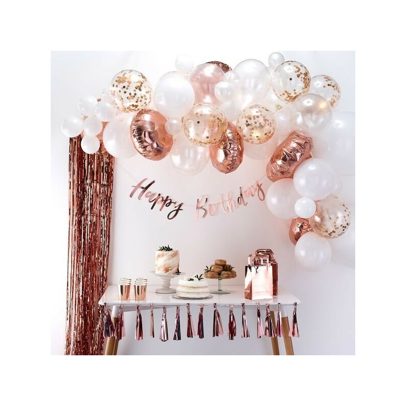 Arche Ballon Rose Gold Blanc, Arche Ballon Anniversaire Fille Rose Or avec  Outils de Ballon, Ballon Guirlande pour Décoration Fête A