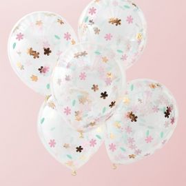 Ballons confettis fleurs pastel et or (par 5)