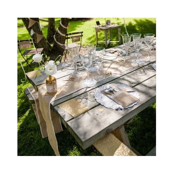 Chemin de table Jute & dentelle bords