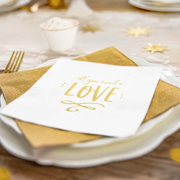 Serviettes blanche et or - All you need is Love - MODERN CONFETTI