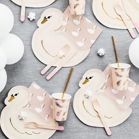 Assiettes anniversaire Cygne x6 - MODERN CONFETTI