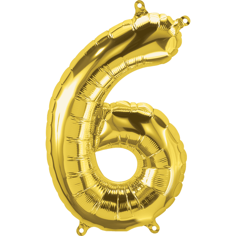 Ballon numéro d'or 6 ans avec standard 76cm - Partywinkel