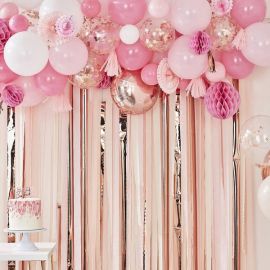 Guirlande ballons rose et rose gold, rosaces, boules