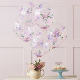 Ballons confettis fleurs Anniversaire x5