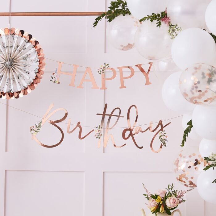 Guirlande Happy Birthday Rose Gold A Fleurs Modern Confetti Guirlande Happy Birthday Rose Gold A Fleurs Modern Confetti