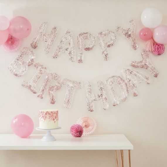 Guirlande joyeux anniversaire rose gold - MODERN CONFETTI