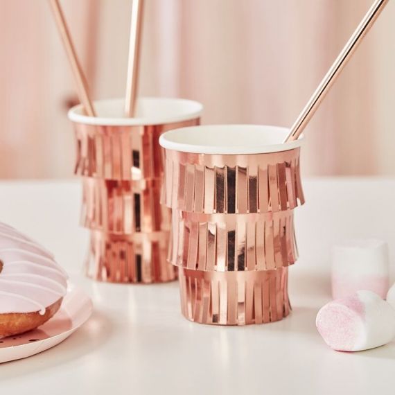 Gobelets rose gold à franges x8 - MODERN CONFETTI