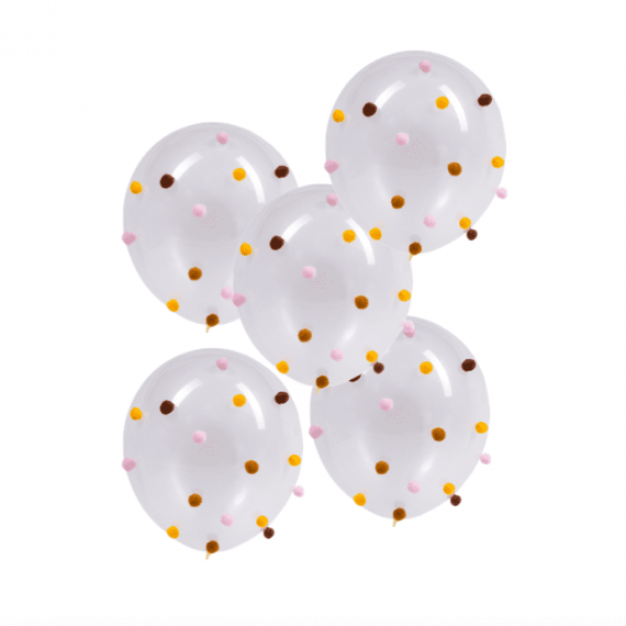 Ballons pompons terracotta, rose, moutarde et marron x5