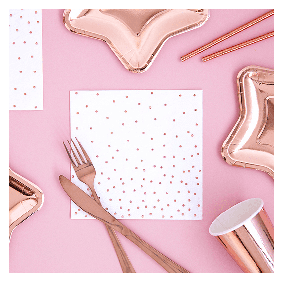 Serviette de Table Papier Blanc Rose Gold Pois Métallisé