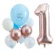 Ballons anniversaire 1 an Rose Gold, Bleu et Chiffre 1