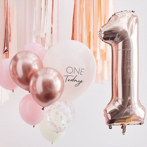 Serviettes joyeux anniversaire fleuris rose gold - MODERN CONFETTI