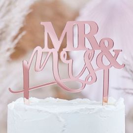 Cake topper mariage en plexiglas rose gold "Mr and Mrs"