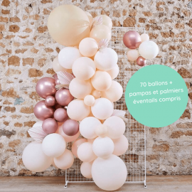 Arche de ballons nude, rose gold et pampas x70