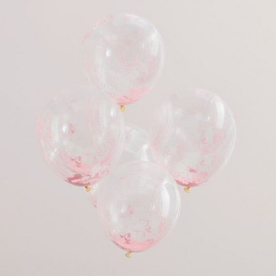 Ballons remplis de confettis de perles rose pastel