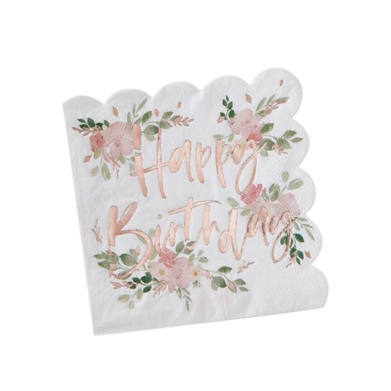 Serviette joyeux anniversaire rose gold x24