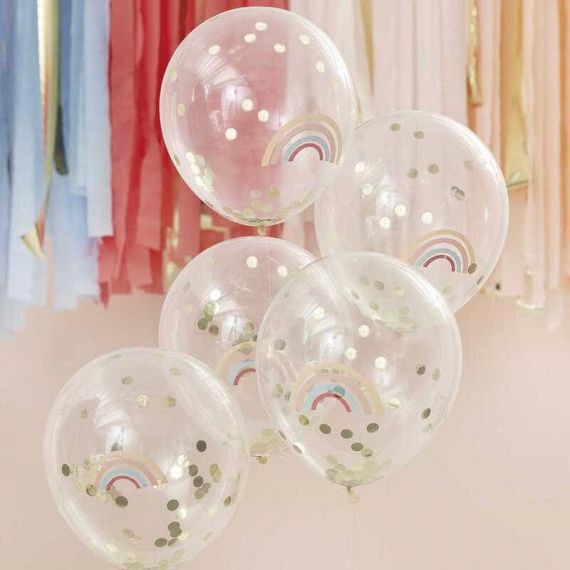 Ballons confettis arc-en-ciel et or