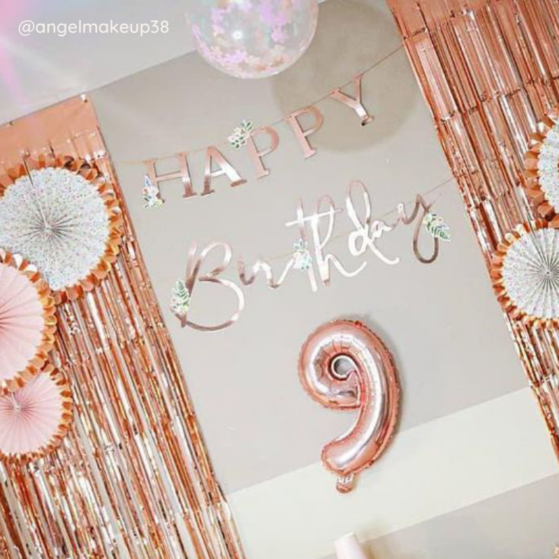 Serviettes joyeux anniversaire fleuris rose gold - MODERN CONFETTI