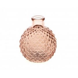 Vase boule en verre cannelé rose poudré