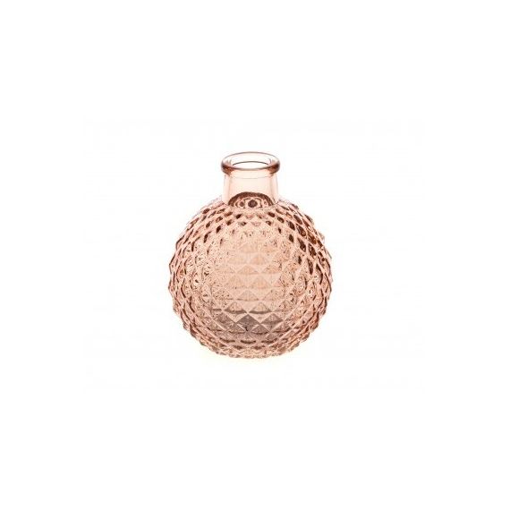 Vase boule en verre cannelé rose poudré