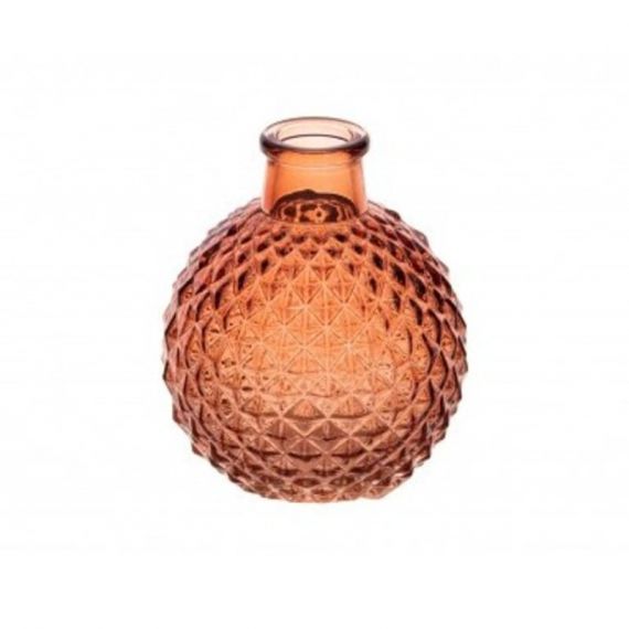 Vase boule en verre cannelé terracotta