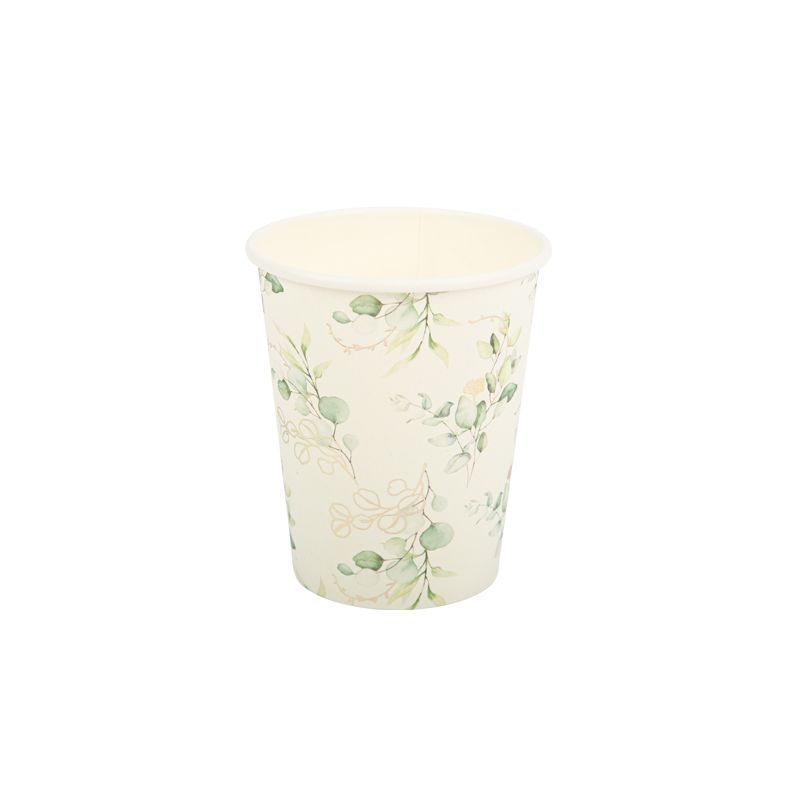 Set de 10 assiettes carton 18 cm Branche d'eucalyptus - Blanc