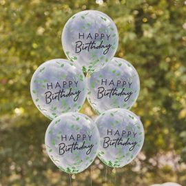 Ballons confettis Happy Birthday botanique