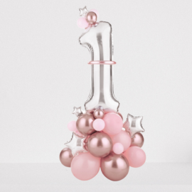 Bouquet de ballons Numéro ''1'', rose et argent