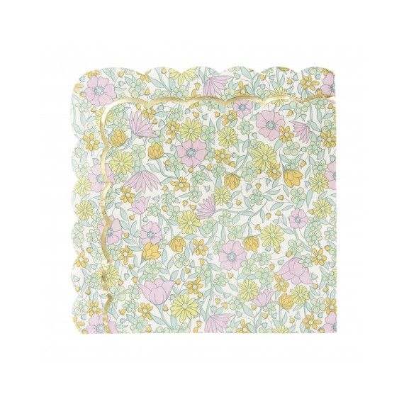 Serviettes à fleurs liberty rose, jaune et or x16