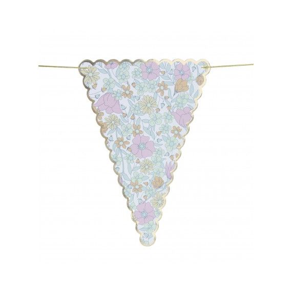 Guirlande fanions fleurs liberty rose, jaune et or x3