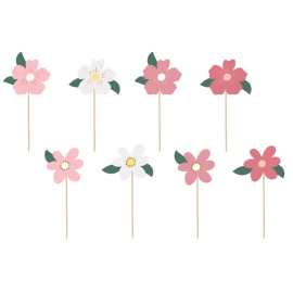Cupcake toppers fleurs roses x 8