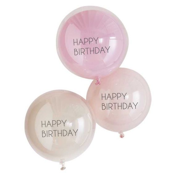 Ballons à double paroies "happy birthday" rose, nude et creme