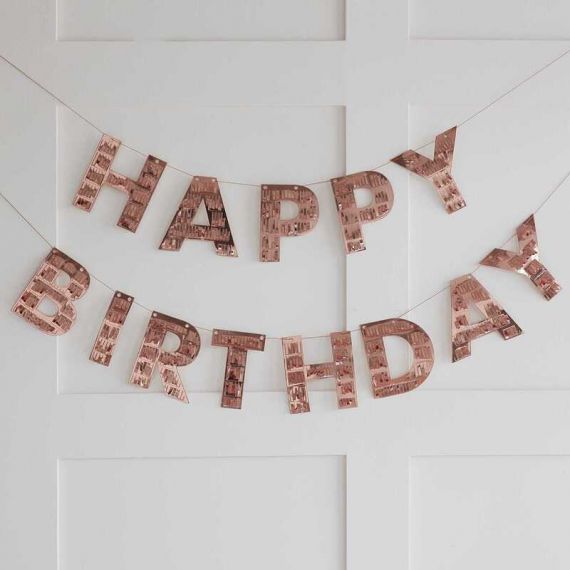 Guirlande joyeux anniversaire rose gold - MODERN CONFETTI