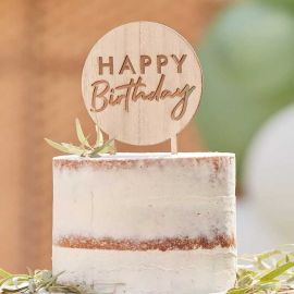 Cake topper rond "happy birthday" en bois