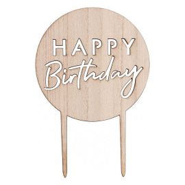 Cake topper rond "happy birthday" en bois