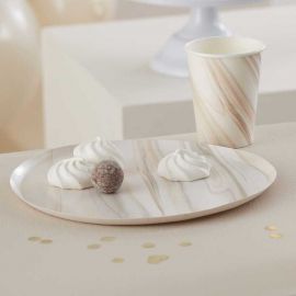 Assiettes en papier motif marbre marron et crème