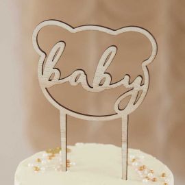 Cake topper baby nounours en bois