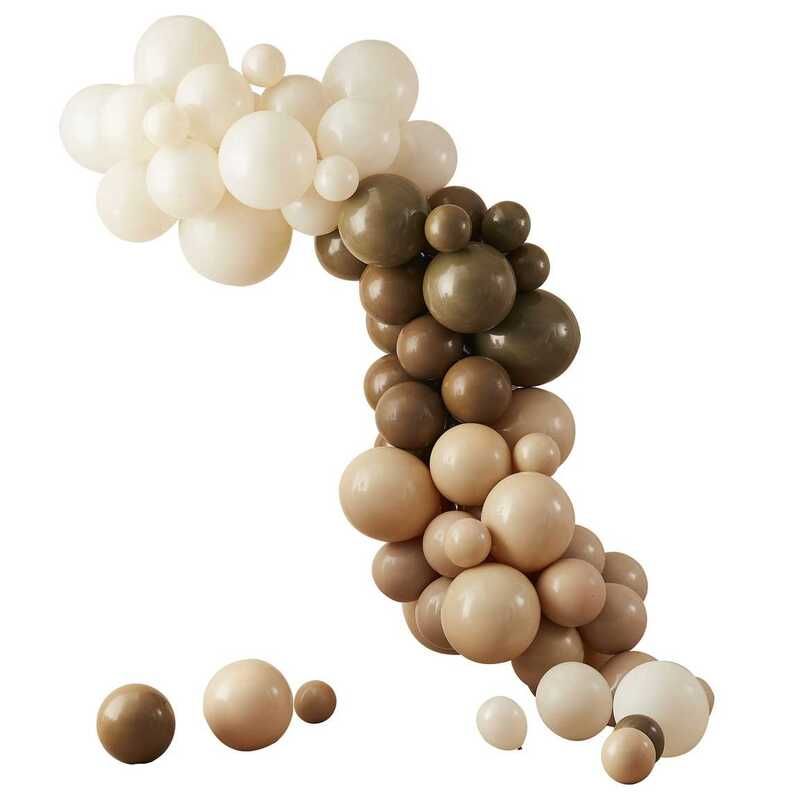 Kit arche à ballons Nuance de Marron, Blanc cassé et Doré(185