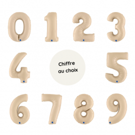 Ballon chiffre géant 1 mètre - satin beige de 0 à 9