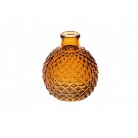 Vase boule en verre brun cannelé