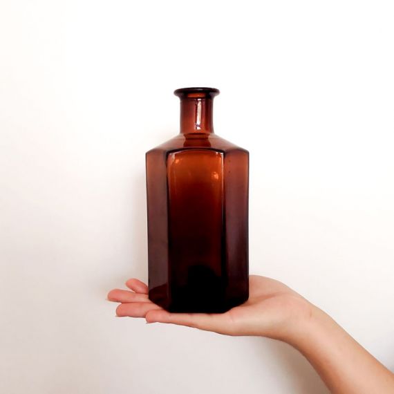 Vase bouteille style "apothicaire" en verre ambré