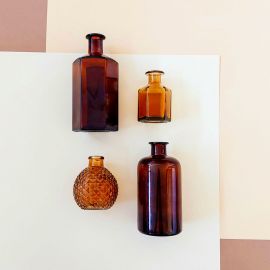 Vase en verre brun hexagonal type apothicaire