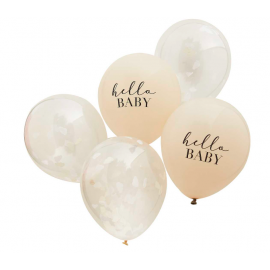Ballons confettis baby shower nuages nude