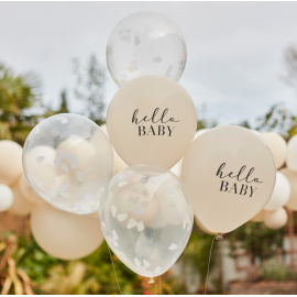 Ballons confettis baby shower nuages nude