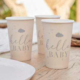 Gobelets baby shower beige Hello baby