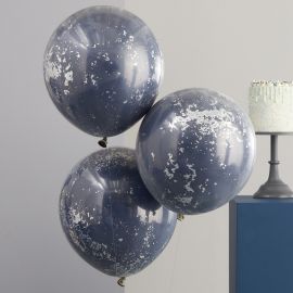 Ballons confettis bleu marine et argent double paroi x3