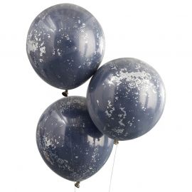Ballons confettis bleu marine et argent double paroi