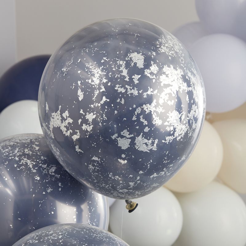 Ballon Rond - Joyeux Anniversaire Bleu Marine avec étoiles et confettis