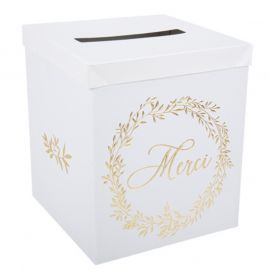 Urne "merci" blanche et or
